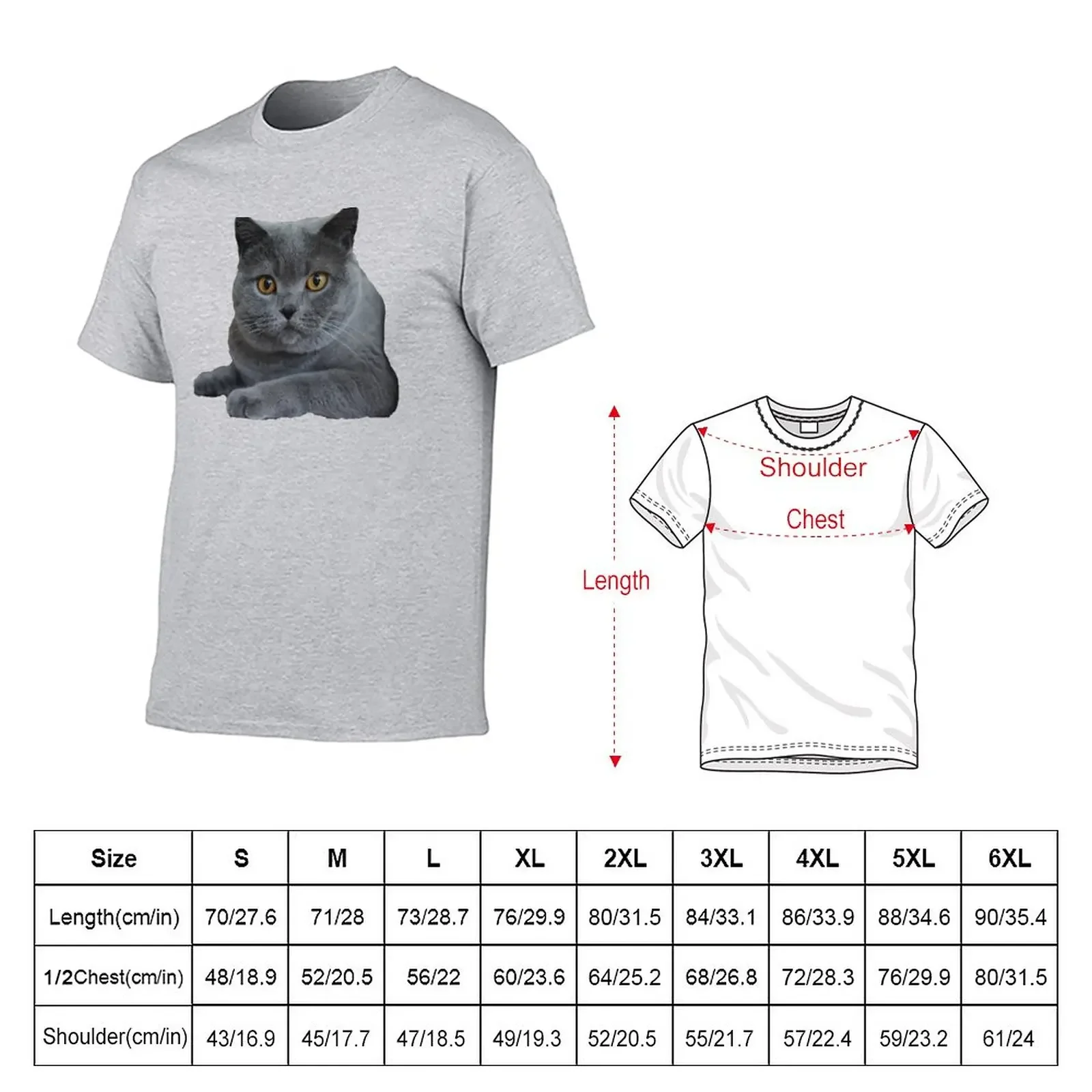 British Blue Shorthair Cat Face Portrait Profile T-Shirt tops Aesthetic clothing T-shirts for men cotton