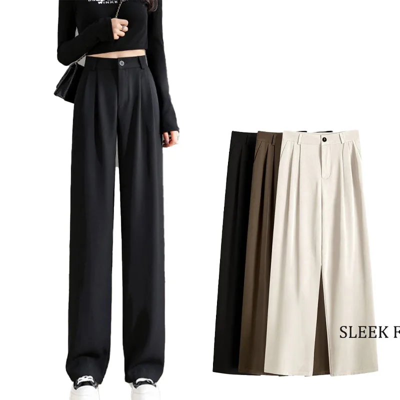 여성 정장 바지 오피스룩 여름 여성 와이드 레그 팬츠 기품있는 다용도 하이웨이스트 배기 수트 팬츠 캐주얼 바지
