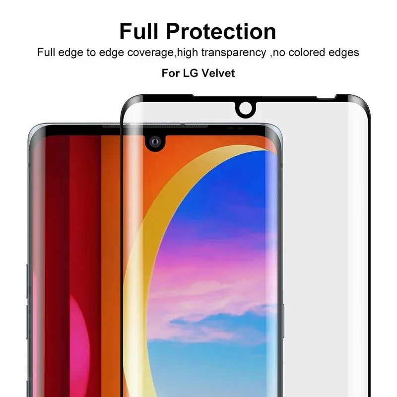 2Pcs Full Cover Curved Tempered Glass For LG Velvet LG G9 LM-G900N LM-G900EM 5G Screen Protector Protective Glass