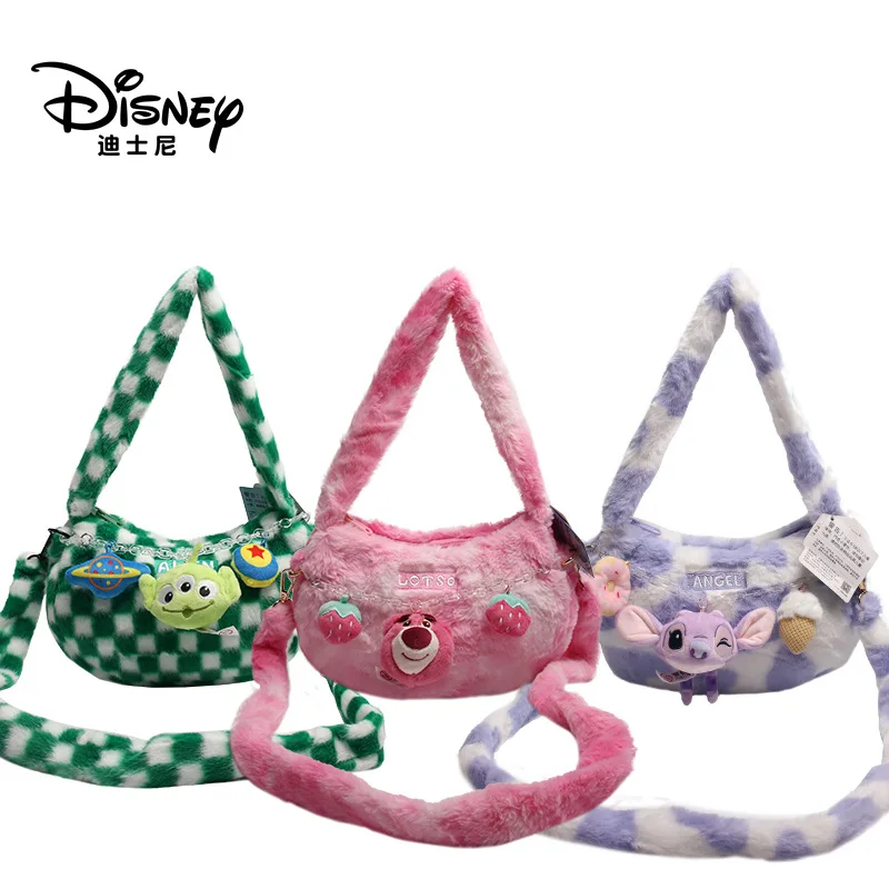 

Disney Strawberry Bear Three-Eyed Monster Winter Underarm Bag Cartoon Handbag Dopamine Color Trend Shoulder Crossbody Bag Gift