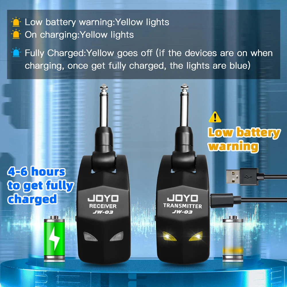 JOYO JW-03 2.4G نظام جيتار لاسلكي قابل للدوران 220 °   بطارية قابلة لإعادة الشحن لجيتار الجيتار