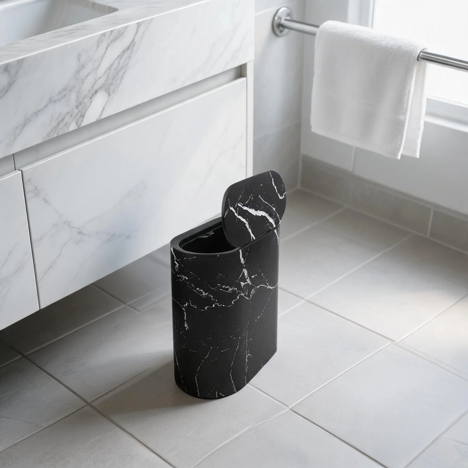 Functional Narrow Waste Bin with Lid to Maintain Fresh Environment in Damp Rooms Sturdy Design with Wide Opening