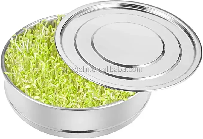 20.3 cm Stainless Steel Seed Sprouting Tray Stackable Sprouter Kit for Growing Fresh Organic Broccoli Sprouts and Wheat Grass