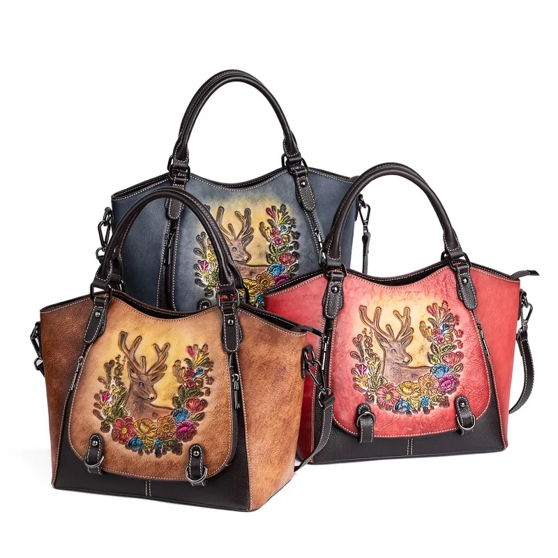 MOTAORA Chinese Style Cowhide Women's Tote Bag Miss Vintage 3 Color Large Capacity Handbag Female Genuine Leather Handmade Bags