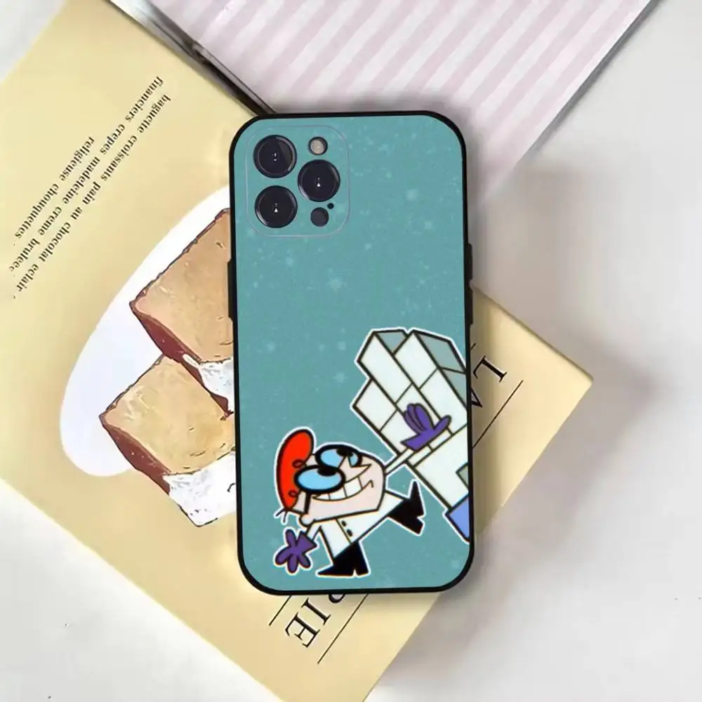 حافظة هاتف كارتون D-Dexters Lab لهاتف iPhone16,15,14,13,12,11 Plus,Pro Max,XS,X,XR,SE,Mini,8,7,غطاء أسود ناعم