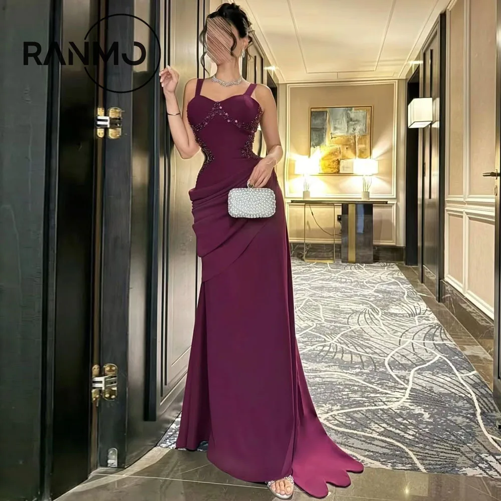 

Ranmo Современные платья для выпускного вечера на тонких бретельках Русалка фиолетового цвета Роскошное коктейльное платье из бисера Vestidos De Cóctel со складками по индивидуальному заказу 2025
