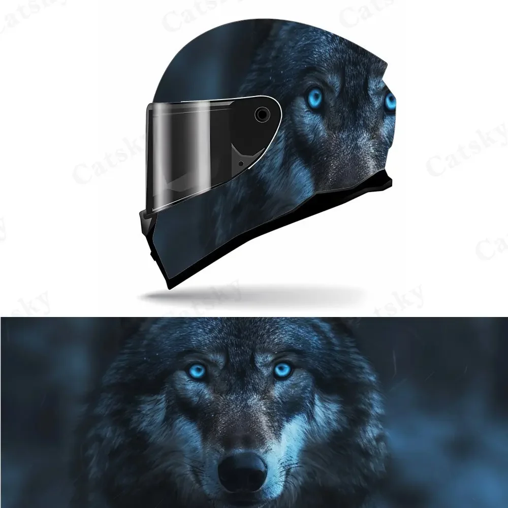

Dark Wolf with Blue Eyes PVC Motorcycle Helmet Vinyl Wrap, Self-Adhesive Waterproof Sticker, Anti-Scratch Decorative Film for Fu