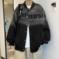 American High Street Gradient Denim Jacket Men's Ins Trendy Brand Loose Cross Embroidered Baseball Jacket