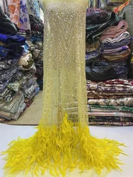 African 3D Feather Lace Fabric High Quality Embroidery French Sequins Beads Lace Fabric For Nigerian Wedding Party Dresses