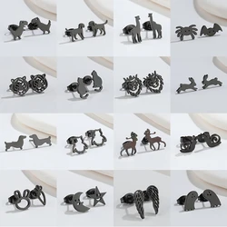 Minimalist Animal Earrings Black Stainless Steel Dinosaur Rabbit Lion Ear Studs for Women Snail Earing Piercing Punk Gifts
