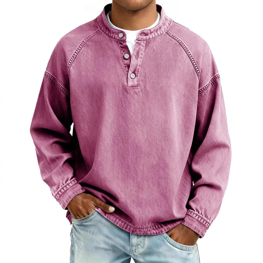 2026 Men's Solid Color Casual Buttons Long Sleeve Hoody