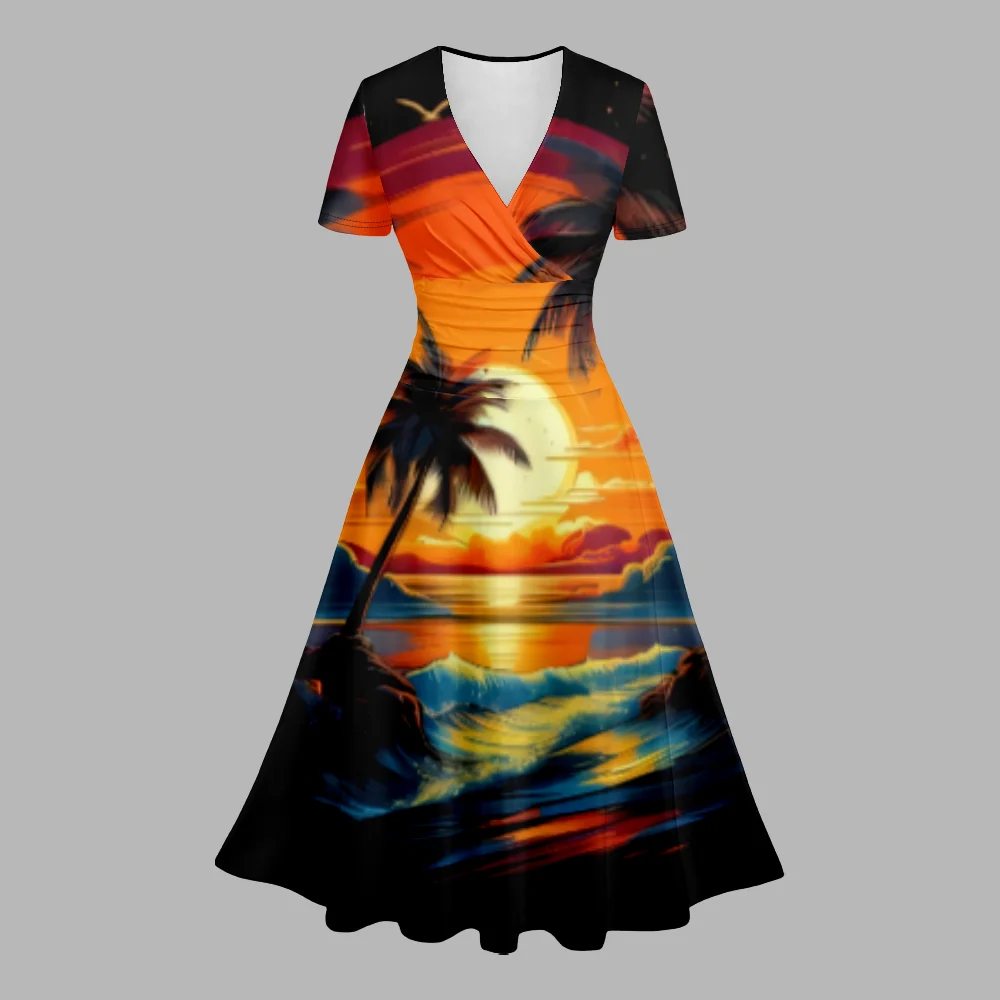 Stylish Party Dress Summer Hawaiian V Neck A-Line Dresses Maxi Dress Fashion Women Resort Dresses Chic Robe Trendy Girl Vestido