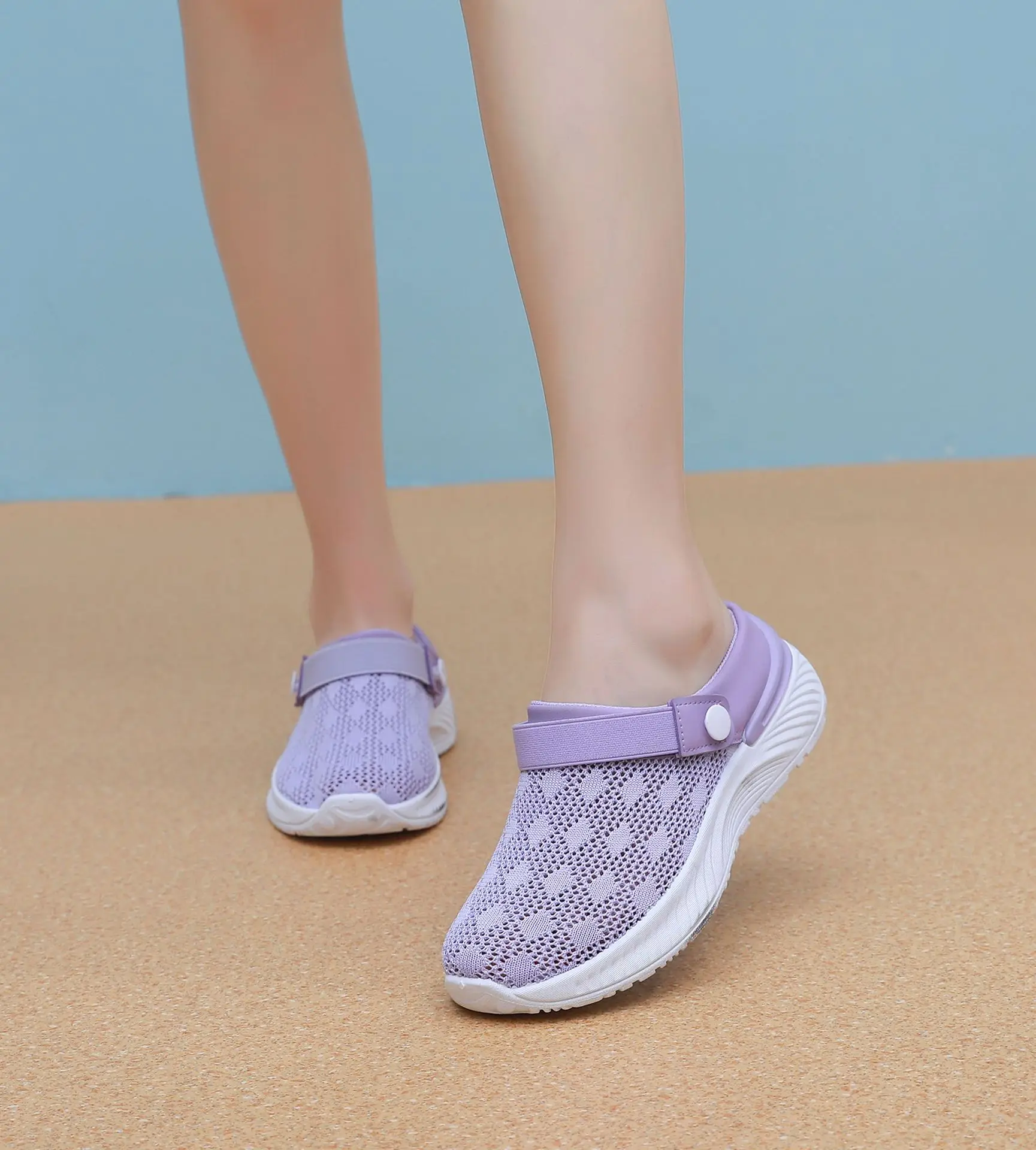 2024 summer new women's shoes fashion casual breathable mesh slippers shoes a slip-on half support shoes women's shoes