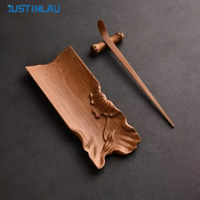 JUSTINLAU 3/4/5Pcs Bamboo Carbonized Teaware Set Tea Tray Teaspoon Tea Clip Needle Office Exquisite Tea Making Tool Accessories