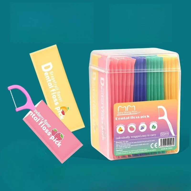 50PCS Einweg Obst Geschmack Zahnseide Einzelne Verpackung Tragbare Zahnseide Zahnstocher Linie Mundpflege Zähne Reinigung Werkzeuge