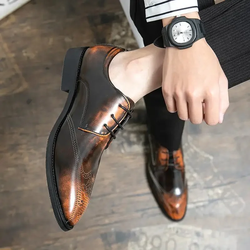 Chaussures en cuir décontractées pour jeunes hommes, style coréen, rétro, affaires, vêtements formels, robe de soirée, chaussures pour hommes