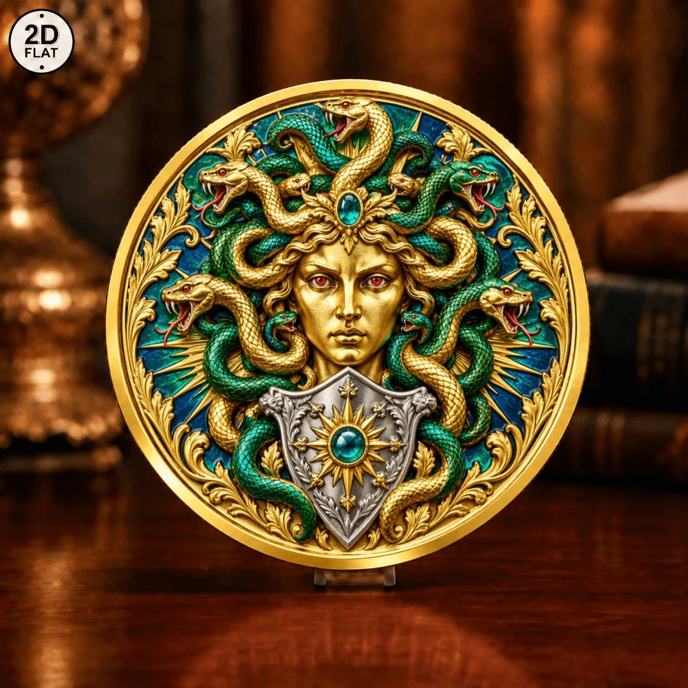 1pc Ancient Greek Gorgon Medusa Challenge Coin Color Print Snake Hair Gorgon Metal Commemorative Coin Gift for Mythology Lovers