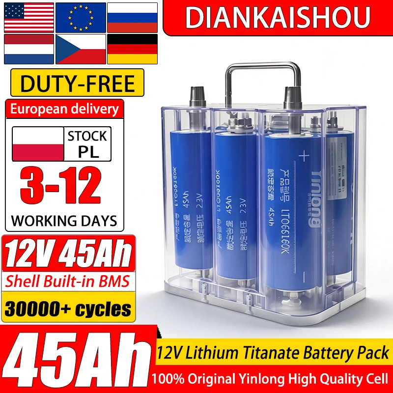 DIANKAISHOU EU/PL Lager 100% Original Yinlong 12V 45Ah LTO 66160 Lithium-Titanat-Batteriepack 30000 Zyklen Klasse A Original 10C Entladung 6S DIY 12V RV Auto-Starter-Akku Auto-Audio Wiederaufladbare