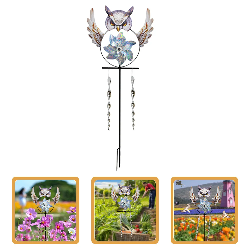 

Bird Repeller Windmill Garden Decoration Metal Outdoor Owl Stake Reflective Rotatable Pinwheel Bird Driving Device for Lawn Yard