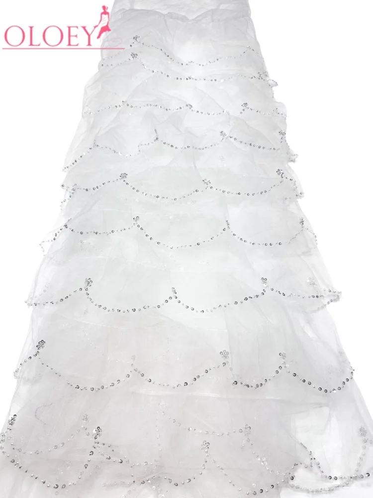 OLOEY Elegant French Mesh Beads Embroidery Sequins Net Lace High QualityAfrican Beaded Tulle Lace Fabrics For Wedding Dresses