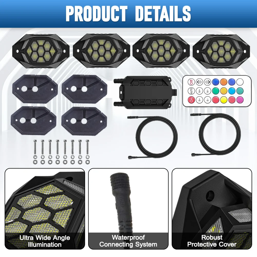 

9-36V Aluminum Alloy RGB Rock Ambient LED Lights Kit For UTV ATV SUV Jeep Truck Boat Motorcycle Ambient LED Lights