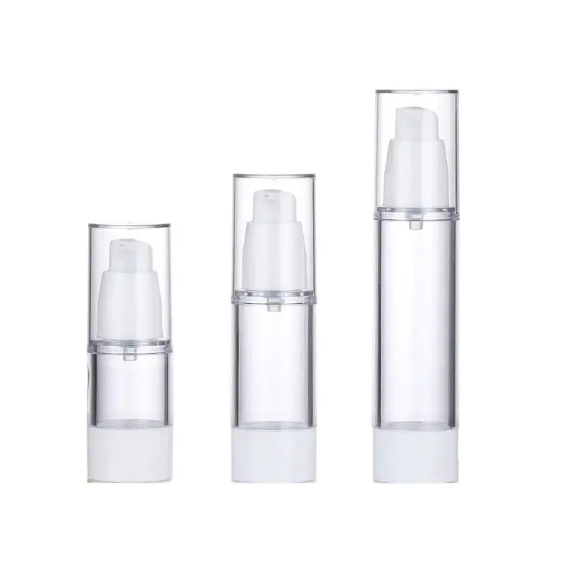 

25Pcs Airless Bottles White Lotion Pump Cosmetic Packaging 15ml 30ml 50ml Empty Transparent Plastic Refillable Vacuum Bottles