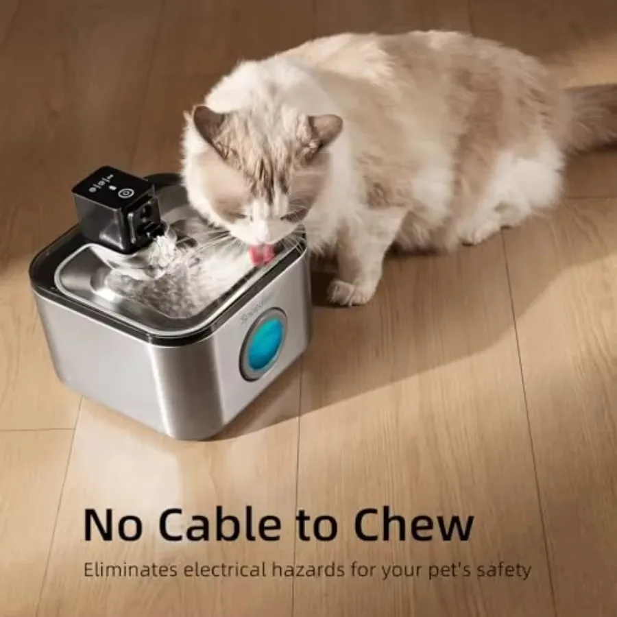 FurStarWireless Cat Water Fountain Stainless Steel 135oz/4L Pet Fountain Battery Operated Cordless Running Water Dispenser For C