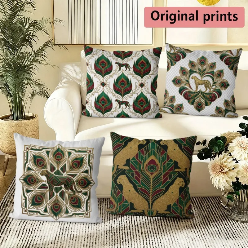 Art Deco Leopard Peacock Pillow Covers Pattern Cushion Cover Suitable for Sofa Bedroom Car Pillow Cover