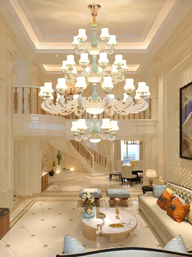 

Duplex Ceramic Villa Chandelier Atmospheric Lamps Living Room Lamp Bedroom Hotel Lobby Pendant Lights