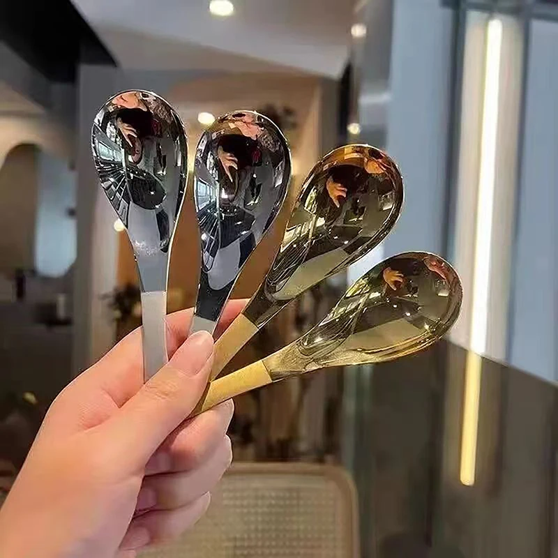 1Pcs Stainless Steel Thickened Spoon A Short Handled Round Spoon For Household Restaurant Eating And Drinking Soup