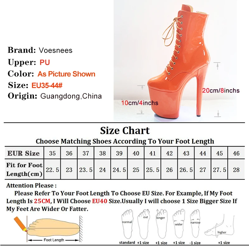 Sexy arancione 20CM/8 pollici scarpe da Pole dance piattaforma tacco alto stivali da donna tacchi alti esotici con lacci e punta tonda