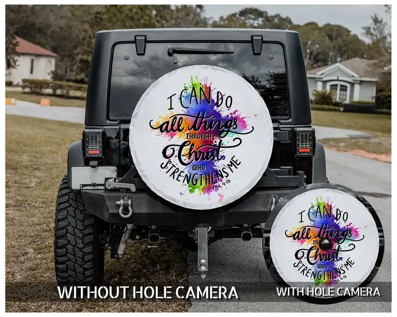 

Car Tire Covers, Christian, Christian Gifts For Her, Religious Jesus, Spare Tire Cover, I Can Do All Things Through Christ, Gif