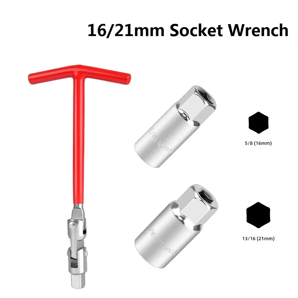 Zestaw narzędzi do naprawy motocykli samochodowych 3 w 1 Narzędzie do demontażu świec zapłonowych Klucz nasadowy 16 mm (5/8") i 21 mm (13/16") Klucz z rękojeścią w kształcie litery T