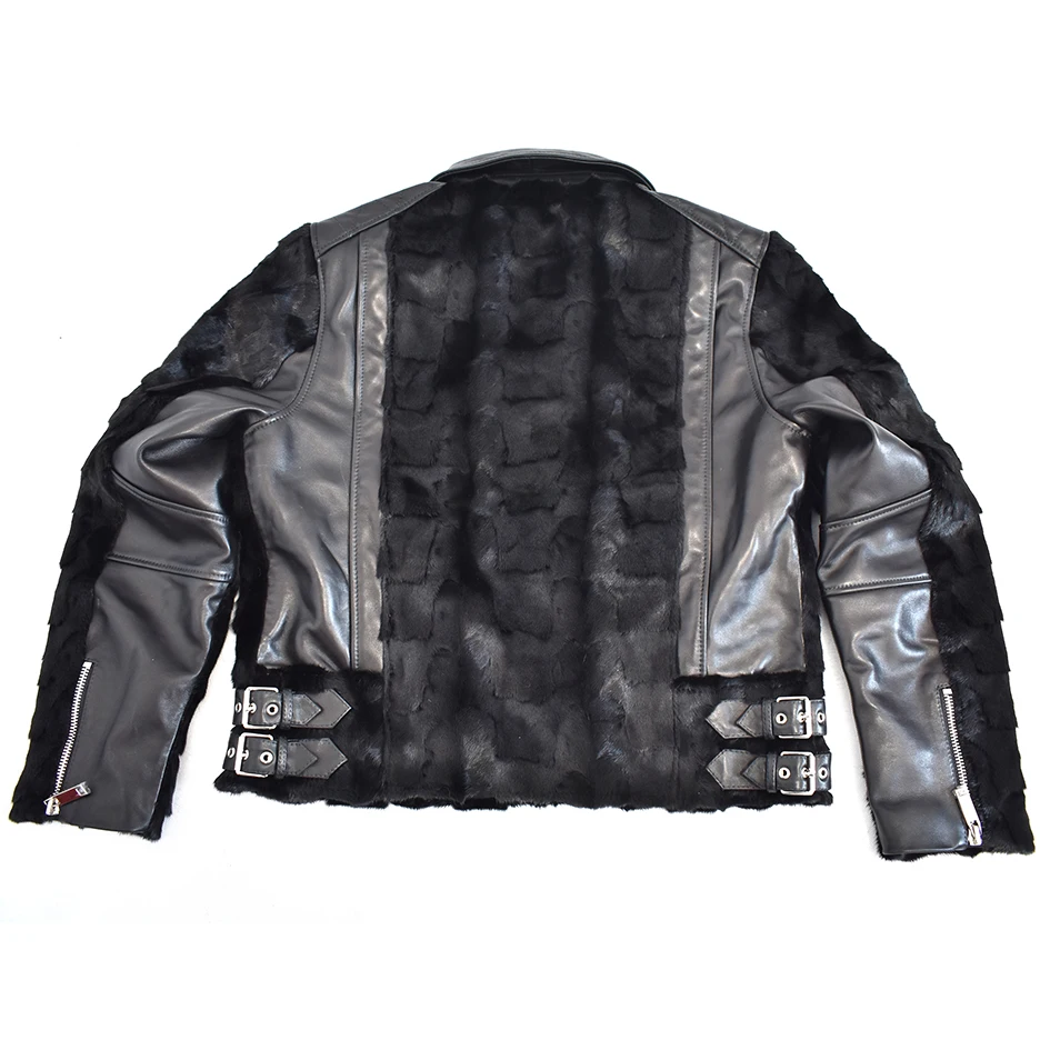 Men's Mink Fur Sheepskin Retro Thin Coat, Motorcycle Clothing, Leather Jacket