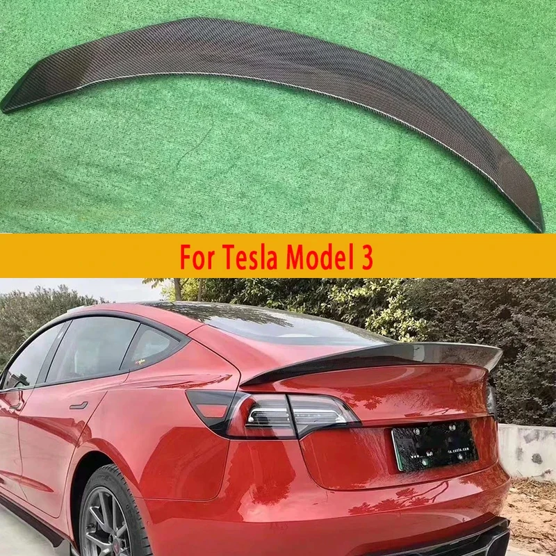 

For Tesla Model 3 V style Carbon Fiber Tail fins Rear Trunk Spoiler Guide Wing Rear Wing Diverter Car Accessories Body Kit