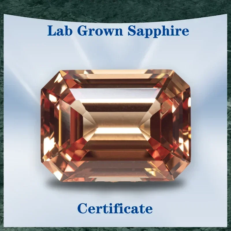 

Lab Grown Sapphire Orange Color Emerald Cut VVS1 Selectable AGL Certificate Gemstone Charms Beads DIY Jewelry Making Material