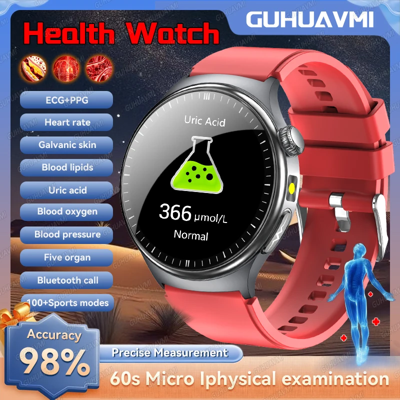 

GUHUAVMI Новые умные часы для мужчин с функцией микро-физического обследования, ЭКГ+PPG, точным измерением артериального давления и уровня липидов в крови, IP68, смарт-часы для здоровья