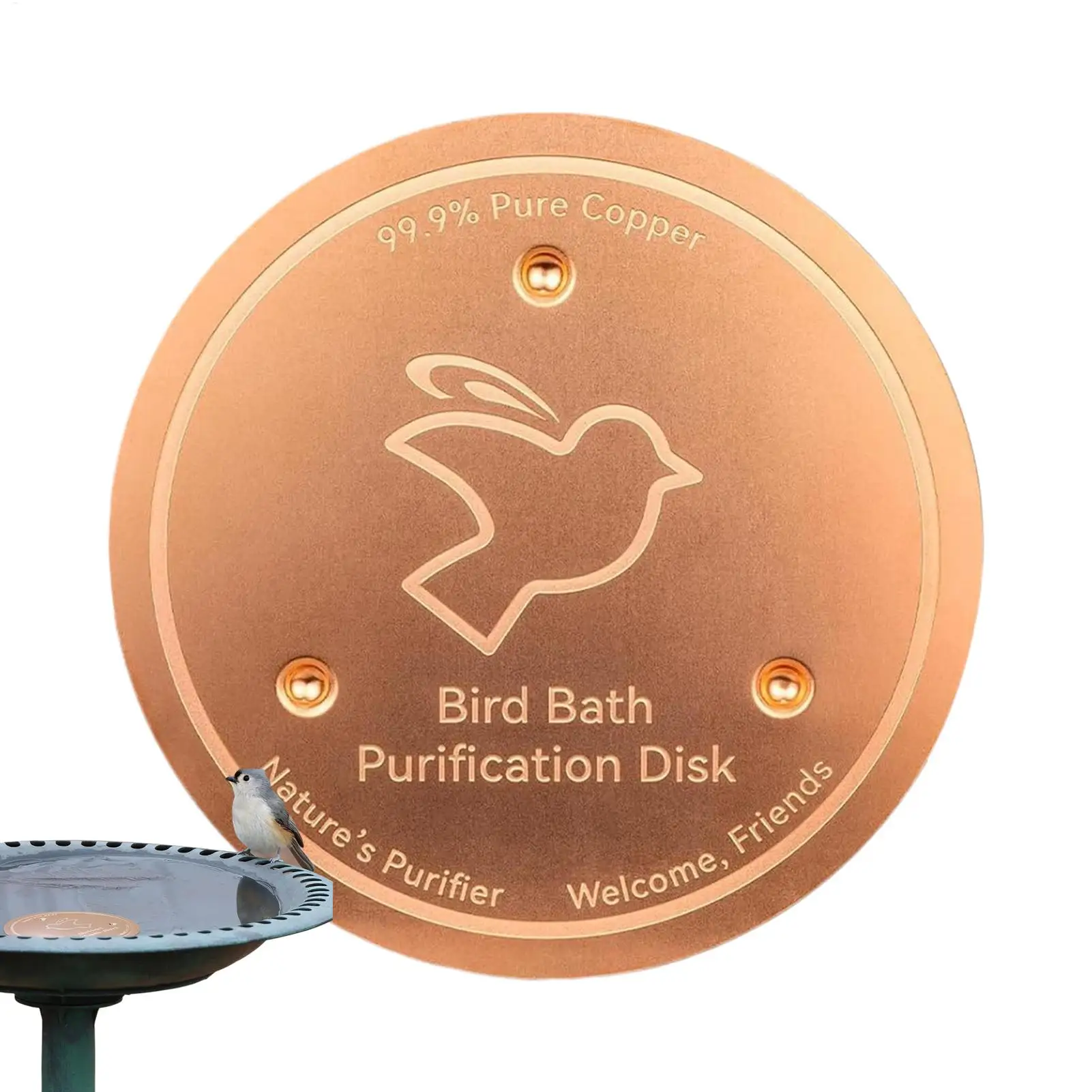 Disco Purificador para Banheira de Pássaros com Suporte Triplo, Acessório para Banheiras Externas e Comedouros