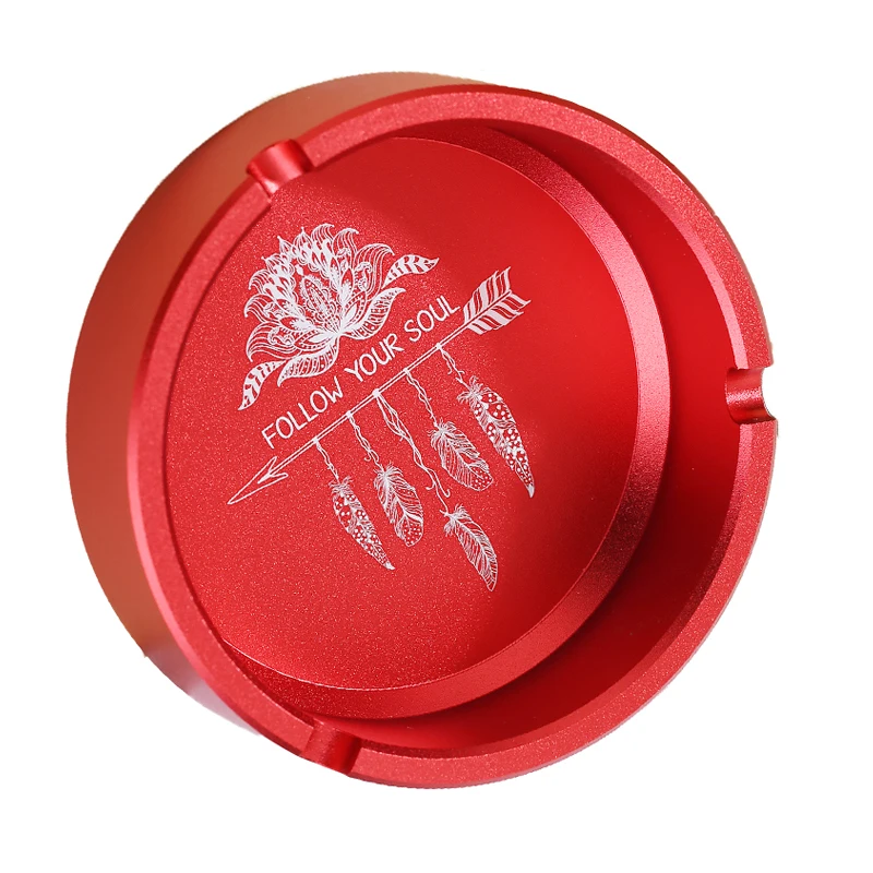 High Quality Round Red Metal Peacock Ethnic Style Thickened Aluminum Alloy Ashtray Custom LOGO Laser Engraving DIY Lettering