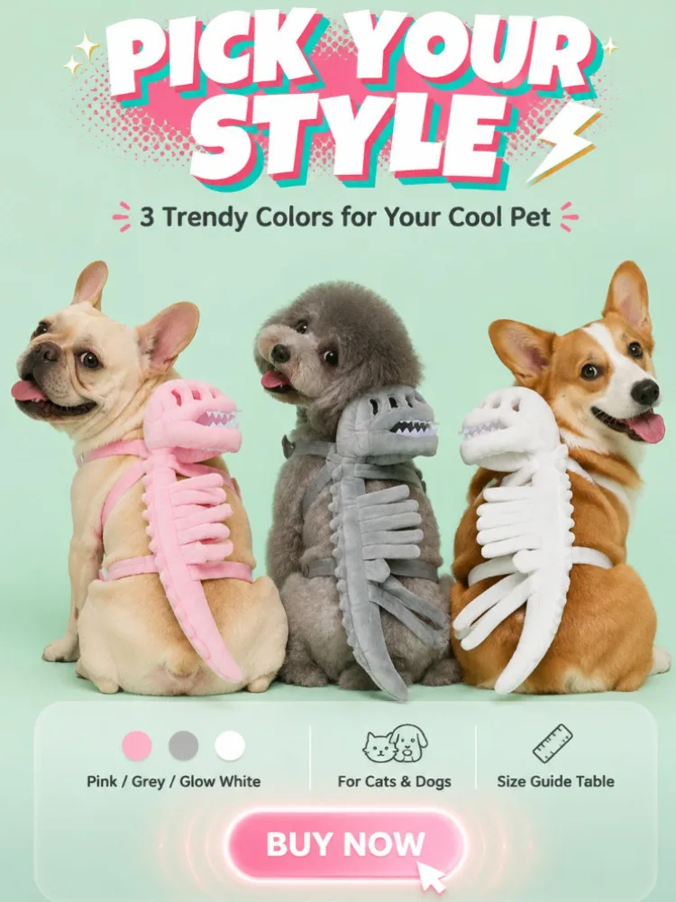 Dinosaur-Patterned Pet Bodysuit  For Dogs Cats Funny Photo Prop Cosplay Costume Halloween Pet Clothes, It Will Glow In The Dark - view 6