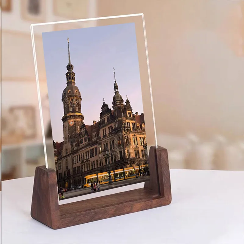 Solid Wood Photo Frame Beech & Walnut Wood Picture Stand Clear Acrylic Empty Frame 6/7/8 Inch Desktop Photo Display