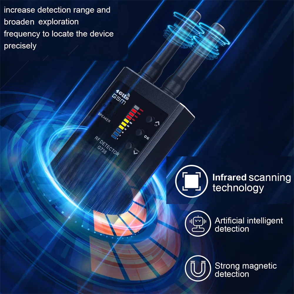 G638 Professional Anti Spy Wireless RF Signal Detector Bug GSM GPS Tracker Finder Hidden Camera IR Eavesdropping Devices Scanner
