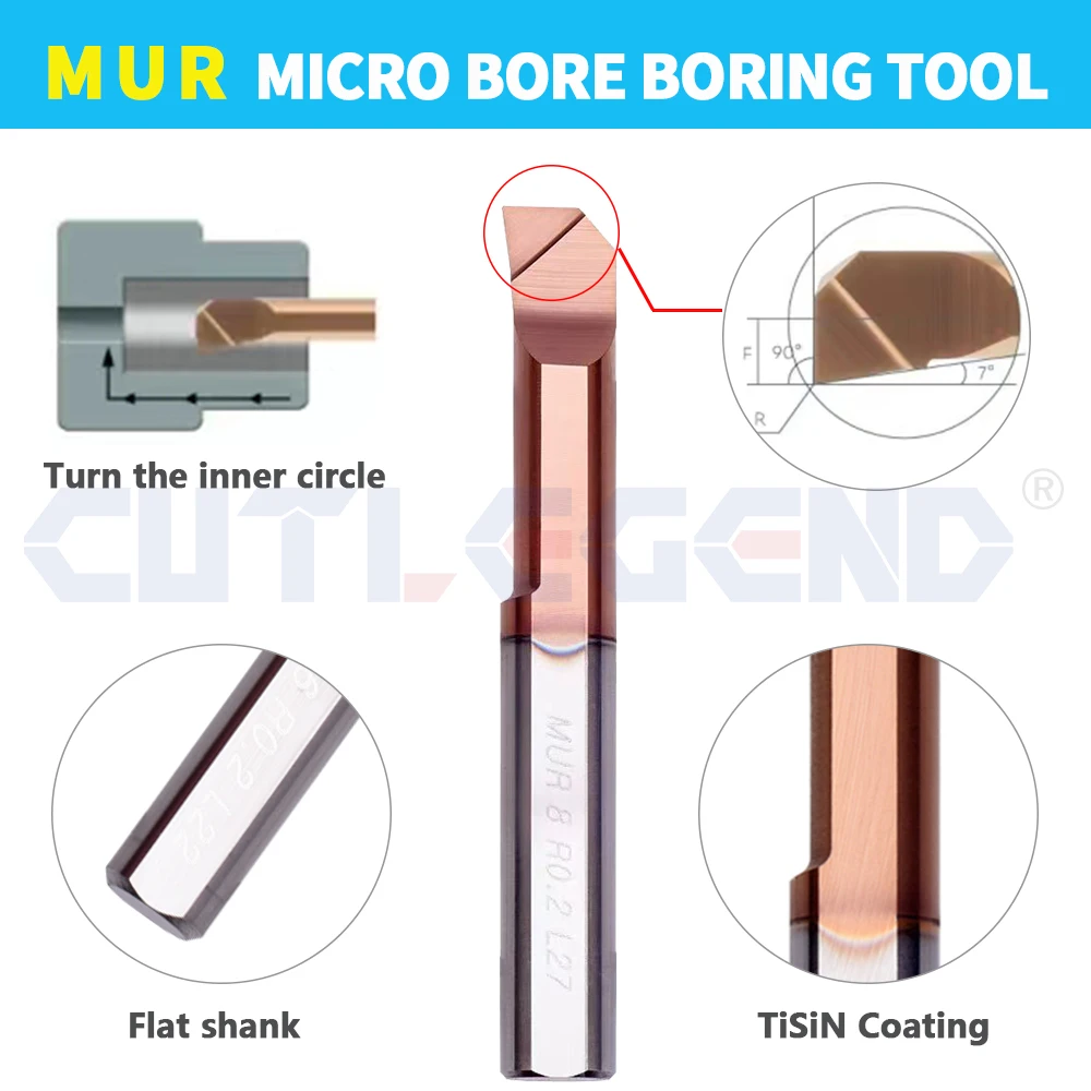 Carbide Boring Bar MUR SBUR Miniature Internal Turing Tool Small Hole Bore Solid Lathe Cutter Coated MUR6 MUR4 MUR8 R0.15 R0.2