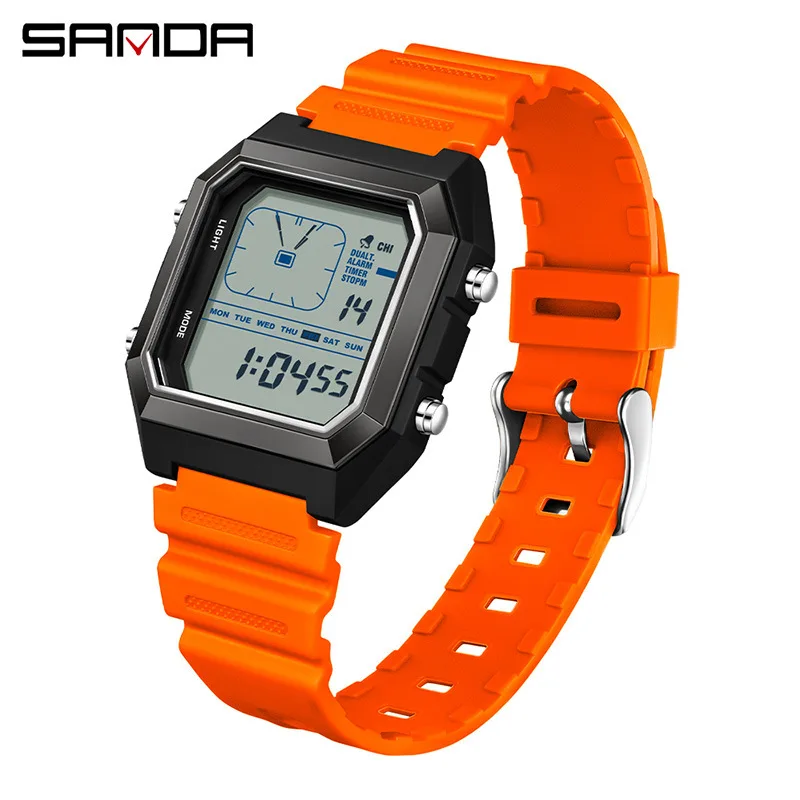 SANDA New 6307Multi functional Electronic Watch Men's 5ATM Waterproof, Shockproof, and Fall proof Fashionable Square Youth Watch