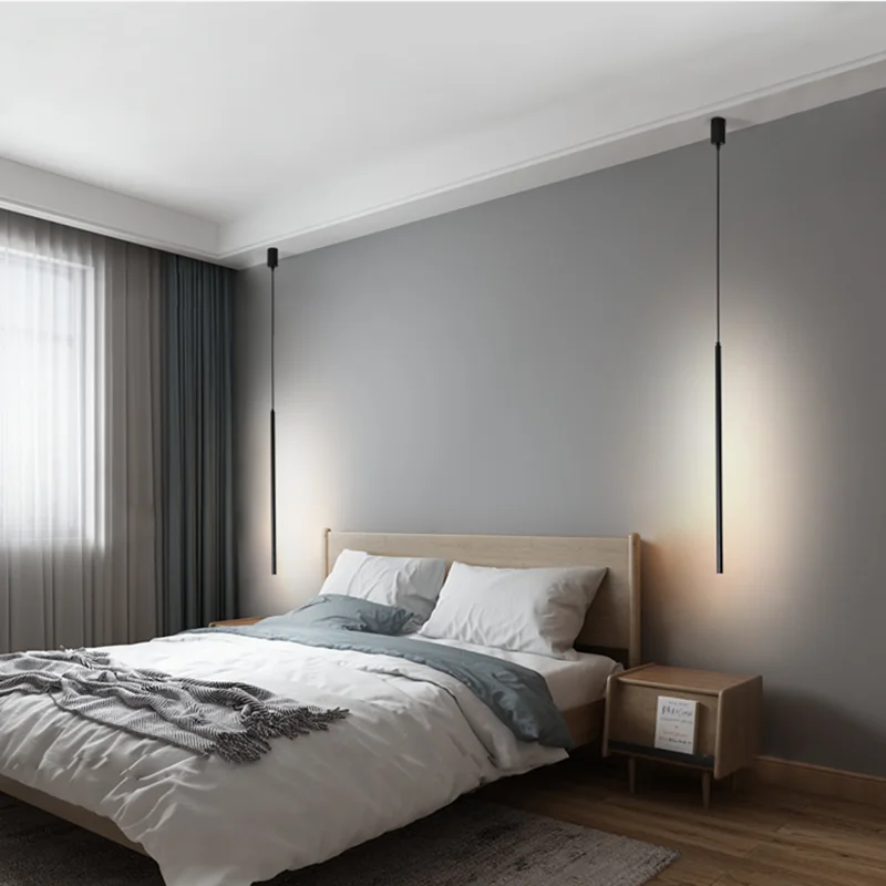 

Modern Bedroom Bedside LED Pendant Light Nordic Creative Bar Counter Long Strip Hanging Lamp Home Decor Lines Light Luxury