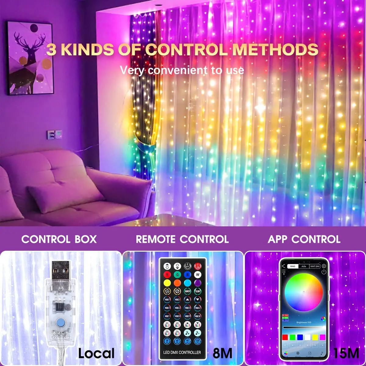 RGB Smart LED String Lights Christmas Decoration APP Remote USB Garland Curtain 3M Fairy Lamp Wedding Holiday Bedroom Outdoor