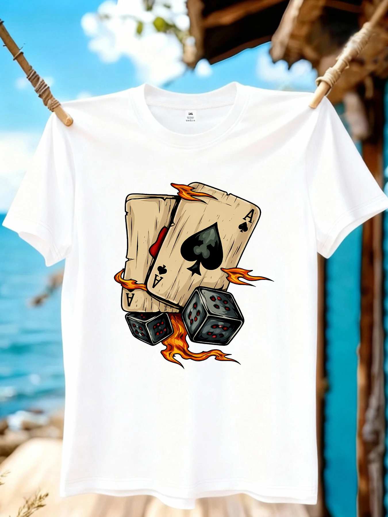 

【WZM109105】Poker print plus size women's round neck summer casual short sleeved street fashion versatile plus size T-shirt