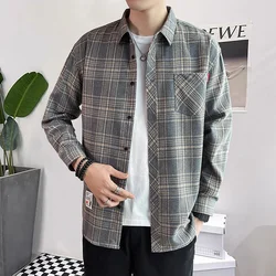 Spring Autumn Turn-down Collar Contrast Color Long Sleeve Button Up Cardigan Striped Shirt Formal Casual Men's Trendy Tops