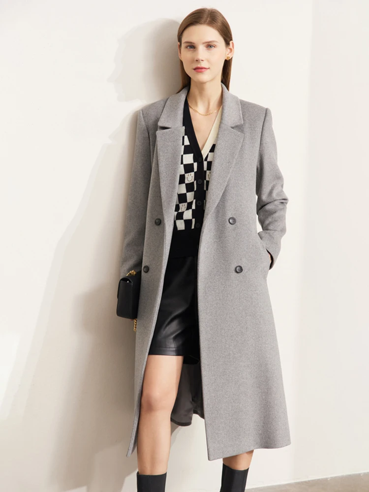 

AMII Minimalism Long Coat Women 2024 Winter Double-breasted Vintage Casual Coats Office Lady Turn-down Collar Jackets 72220161