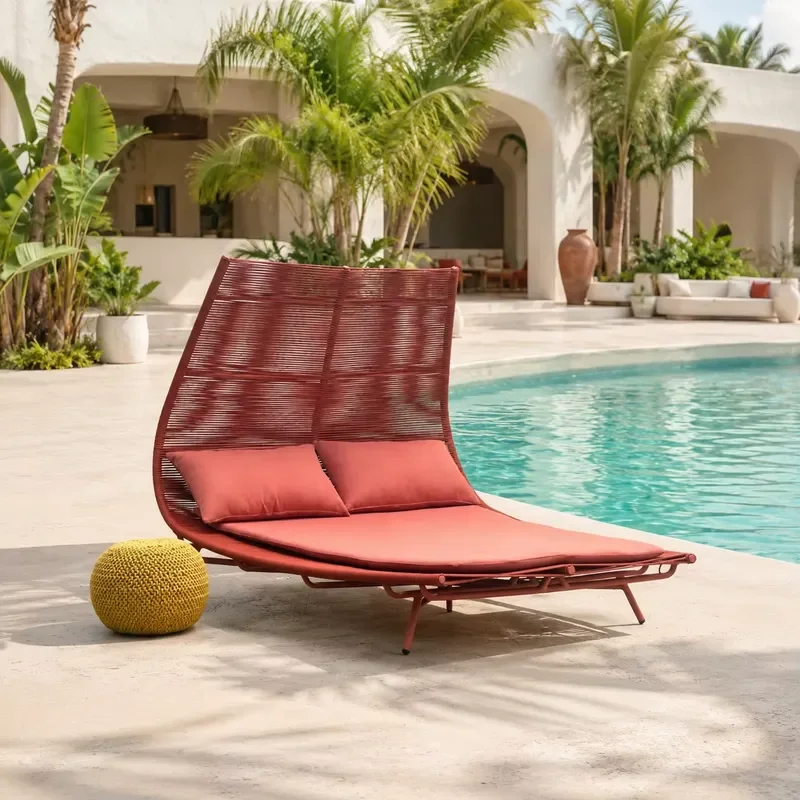 Waterproof Rope Outdoor Daybed Aluminum Patio Sunbed with Quick-Dry Cushions OEM Custom Hotel Resort Outdoor Furniture